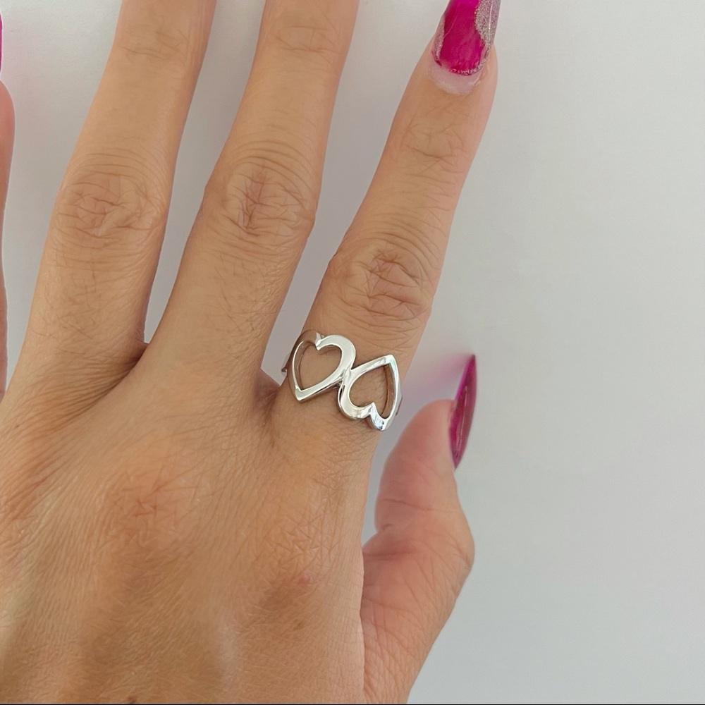 Sterling silver double heart ring, heart ring, silver heart ring, silver ring